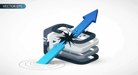 Arrow breaking through stacked layers, symbolizing progress and overcoming challenges.