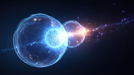 Nanotechnology. Abstract Physics Atom Proton Particle. Light Plasma Ball. Science Microscope Background. Virus Cell. Medical Science and Tech Inspired Abstract Background. Vector Illustration.