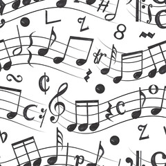 Watercolor Seamless Pattern Illustration of Music Notes. Graphic music element repeating arrangement
