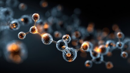 Molecules, 3D model. Atoms, chemical bonds, biomolecules molecular nano structure. Innovation in science, DNA, medicine, education. Chemistry science research, biology, pharmaceuticals biotechnology