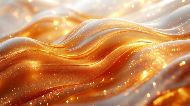 Abstract flowing golden waves with sparkling light particles