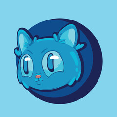 A captivating vector illustration of a stylized cat's head set against a vibrant blue background. This minimalist, modern design is perfect for pet branding or social media avatars