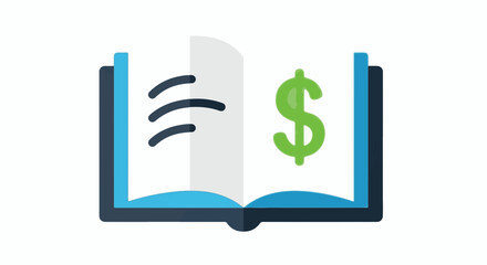Open book with financial symbol representing knowledge of wealth and economics.