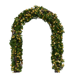 Flower arch merriage with lush green foliage and delicate yellow blooms for beautiful outdoor celebrations