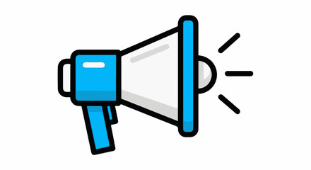 Bright blue megaphone emitting sound waves, symbolizing announcement or alert