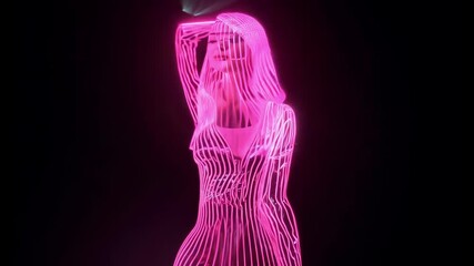 A digital neon pink wireframe of a female figure, highlighting anatomical features in a futuristic, sci-fi style. 4k Video footage - Powered by Adobe