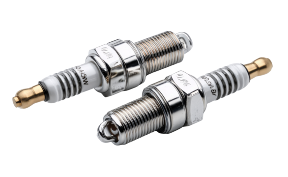 Spark Plug Pair: A detailed shot of two spark plugs, vital components in an internal combustion engine, showcasing their intricate design and metallic finish.