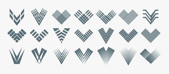 Stripe line checklist initial letter V logo set