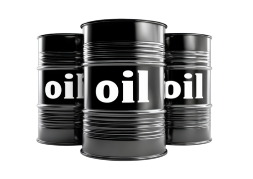 Oil Barrels: Three industrial oil barrels stand in formation, signifying the backbone of industry and commodity markets.  The sleek metal surface gleams.