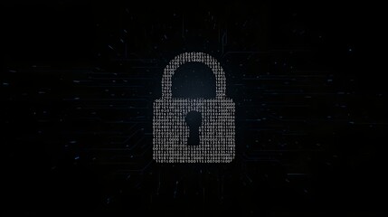 A digital padlock symbolizing cyber security and data protection, pixelated against a dark background