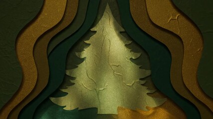 Paper cutout tree silhouette with layered golden and dark green wavy shapes - Powered by Adobe