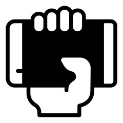 Touchscreen phone holding horizontally in the hand solid icon, using mobile device concept, cellphone sign on white background, glyph style for mobile web design. Vector graphics.