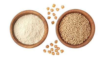Jowar grains and jowar powder in a bowl side by side on transparent background