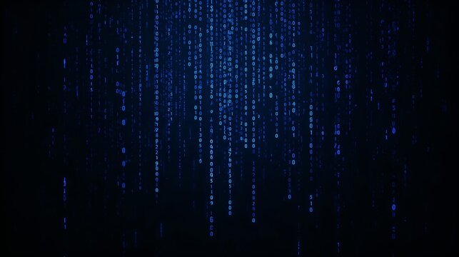 A digital representation of binary code cascading downwards, with a mesmerizing display of data streams and technological sophistication. This image evokes the world of technology, programming.