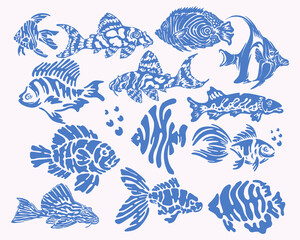 Fish collection set bundle clip art illustration vector sticker isolated print art editable