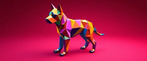 Obraz premium A geometrically shaped dog, rendered in vibrant colors, canine, colorful illustration