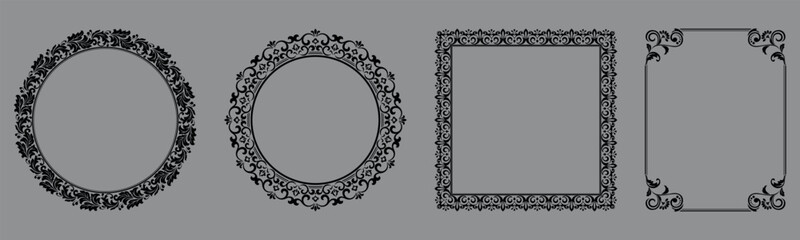 Set of decorative frames Elegant vector element for design in Eastern style, place for text. Floral black and gray borders. Lace illustration for invitations and greeting cards