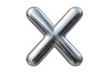 Letter x with a glossy chrome metallic texture rendering on a transparent background, shiny silver alphabet character