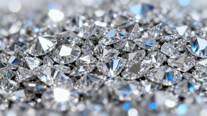 A close-up view of sparkling diamonds, showcasing their intricate facets and brilliant reflections.