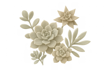 Succulent plants botanical illustration with transparent background