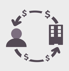 Payout Workflow Icon with Person, Dollar Sign, and Corporate Building