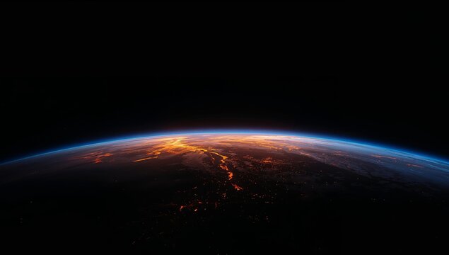 Celestial Glow. A Planetary View from the Edge of Space, Featuring Light and Dark Contrast.
