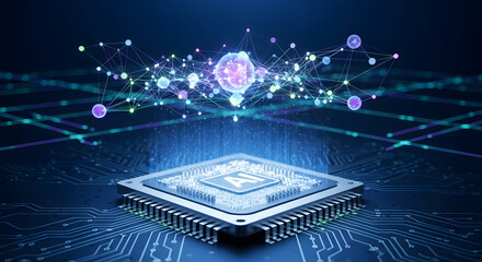 Artificial Intelligence Chip on Circuit Board with Brain Connections Forming Digital Network Ai Learning with Central Processing Unit Technology Futuristic Processor Innovation