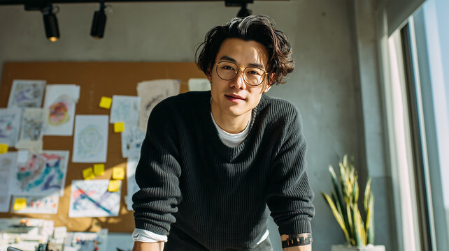 男性がオフィスでタブレットを使って企画を説明する - Powered by Adobe