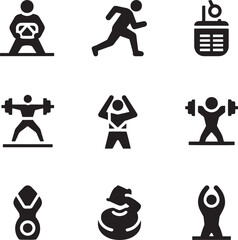 Figures performing various exercises and activities person running