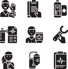 Medical icons depicting healthcare professionals equipment and procedures doctor patient