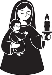 Mother holding child with candle baby flame
