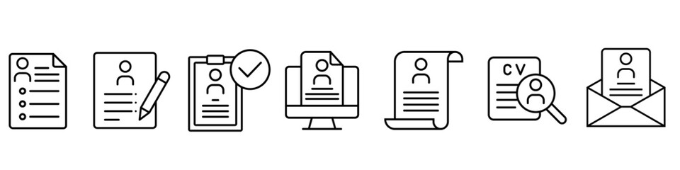 Fototapeta na wymiar CV icon vector set. Resume illustration sign collection. user data symbol or logo.