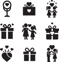 Romantic icons hearts gifts people love present couple