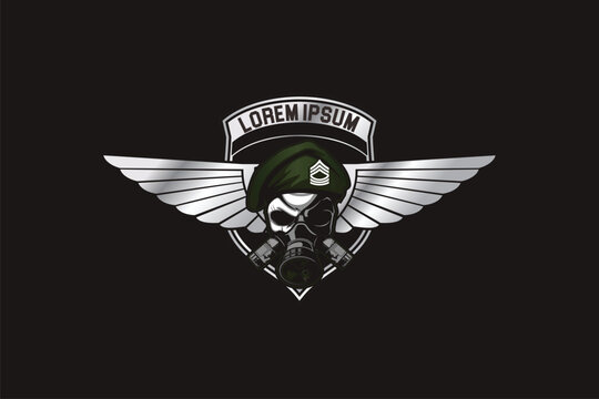 Military skull with gas mask and wings vector image badge logo template