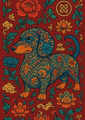Colorful floral dachshund pattern