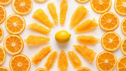 Citrus Slices in Abstract Pattern, a Vibrant Display of Color and Texture.