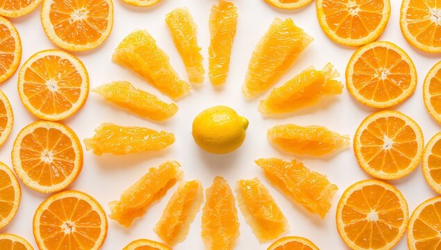 Citrus Slices in Abstract Pattern, a Vibrant Display of Color and Texture.