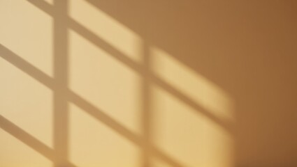 Sunlight casting a window frame shadow across a minimalist wall, producing abstract geometric patterns and warm glowing light, creating a calm and inviting atmosphere