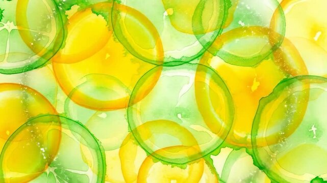 Vibrant citrus watercolor patterns evolving in dynamic artistic display