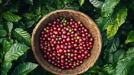 Top view of coffee beans and dried tea leaves on a rustic background. The scene illustrates the choice between coffee and tea for morning drinks and healthy lifestyle. - Powered by Adobe