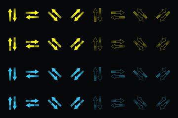 Arrow icon set black and white color pointing up, down, left and right vector illustration.