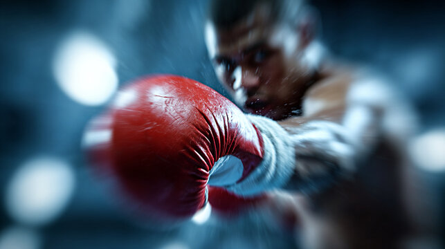 Boxer in motion with a speed bag, showcasing rhythmic punches and dynamic movement, emphasizing the intensity and focus of training in a blurred action scene