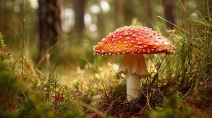 A lovely mushroom nestled in the forest grass