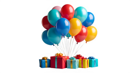 Balloon and gift boxes for celebration isolated on transparent background