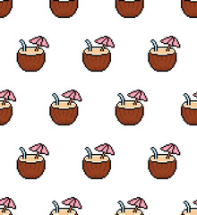 pixel coconut drink Seamless Pattern vector background  pixel art for 8 bit game