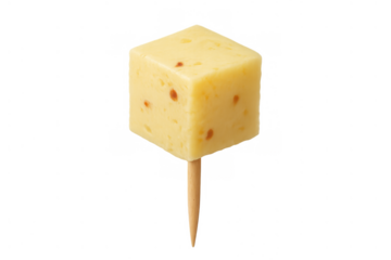 Single piece of cheese on a toothpick presenting a convenient snack or hors d'oeuvre, transparent background