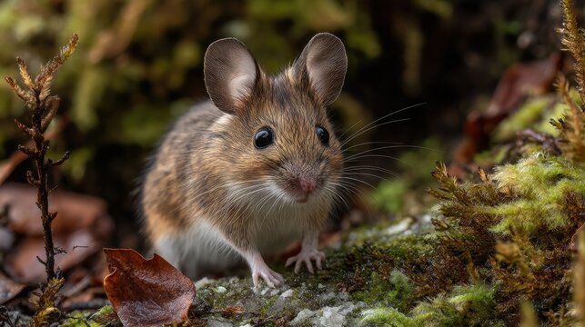 A yellow necked mouse Apodemus flavicollis in the garden on a spring evening