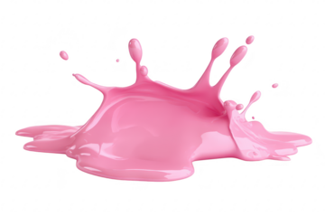 A splash of pink paint creating dynamic shapes and droplets. set against a clean white background. ideal for creative projects and artistic expressions