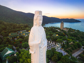 Aerial View Of Lady Buddha Statue Over Linh Ung Pagoda In Da Nang Vietnam