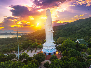 Aerial View Of Lady Buddha Statue At Sunset In Da Nang Vietnam